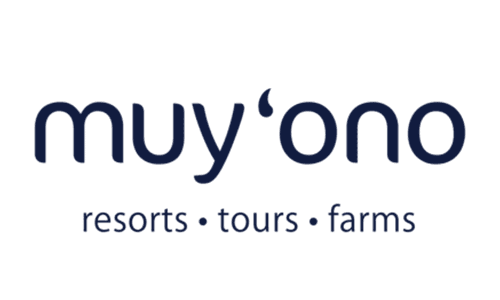 Logo for Muy'ono, featuring the text "resorts • tours • farms."