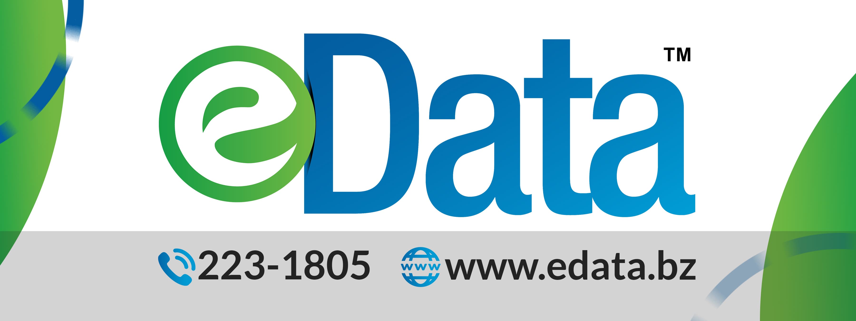 Logo of eData featuring contact information and website.