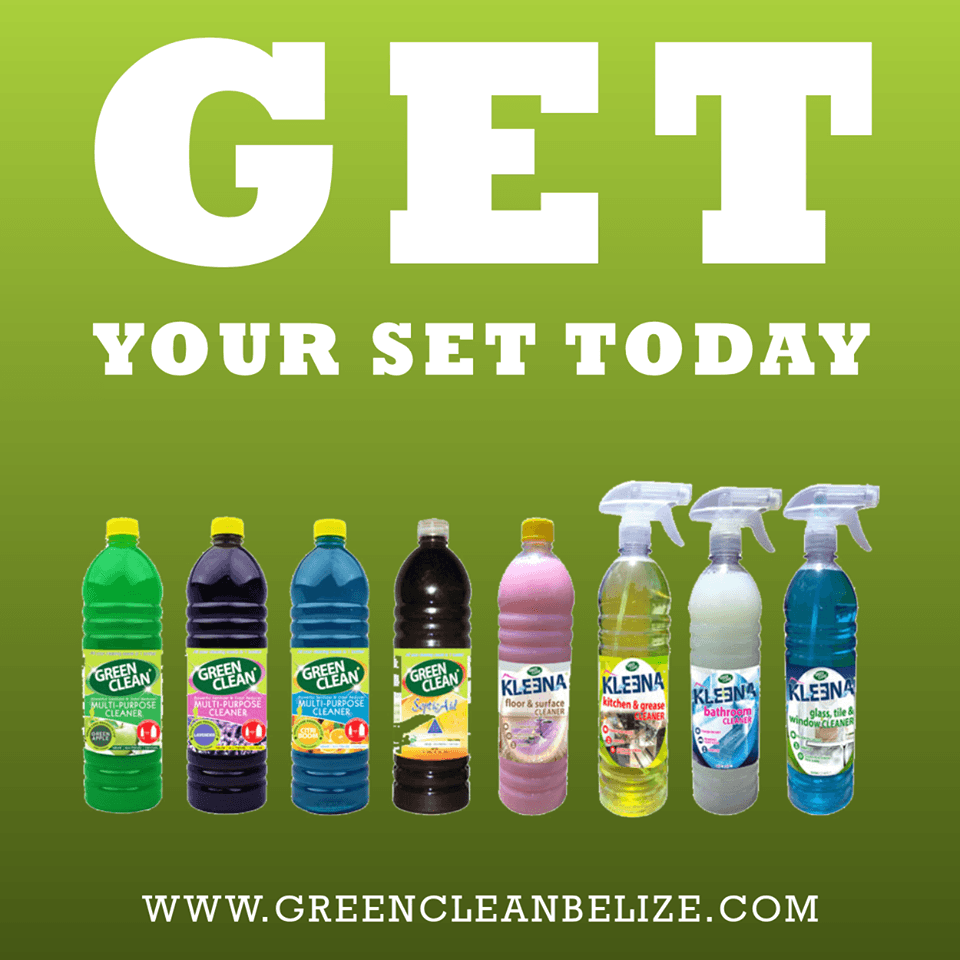 An advertisement featuring various cleaning products with the text "Get Your Set Today" on a green background.