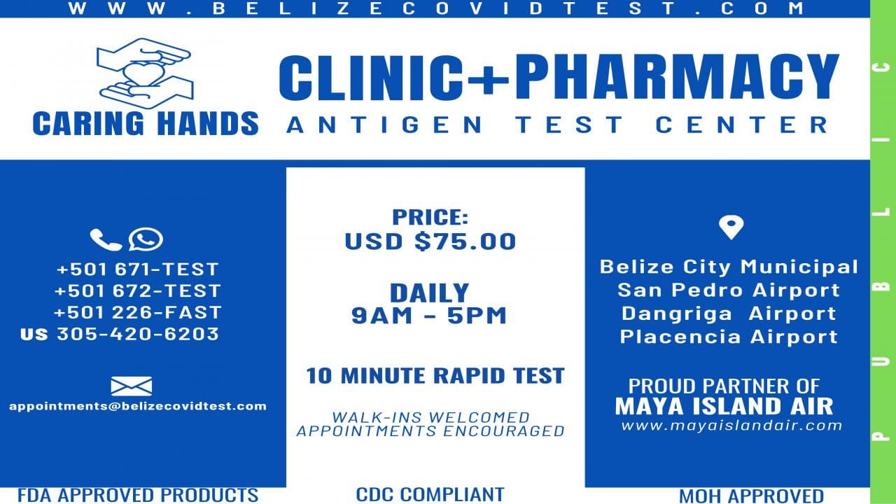 Antigen test center information with contact details, pricing, and locations in Belize.