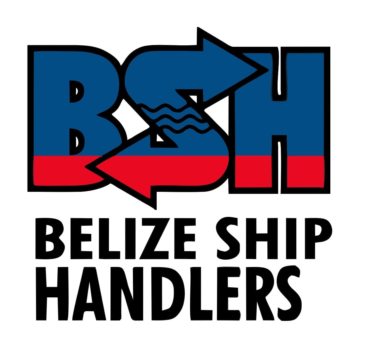 Logo for Belize Ship Handlers (BSH) featuring bold lettering and directional arrows.