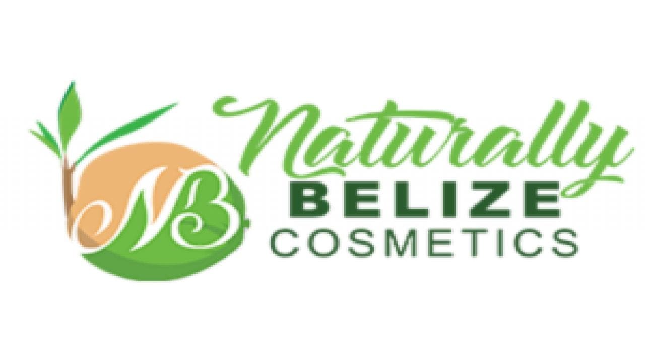 Logo of Naturally Belize Cosmetics featuring green and orange text and natural elements.