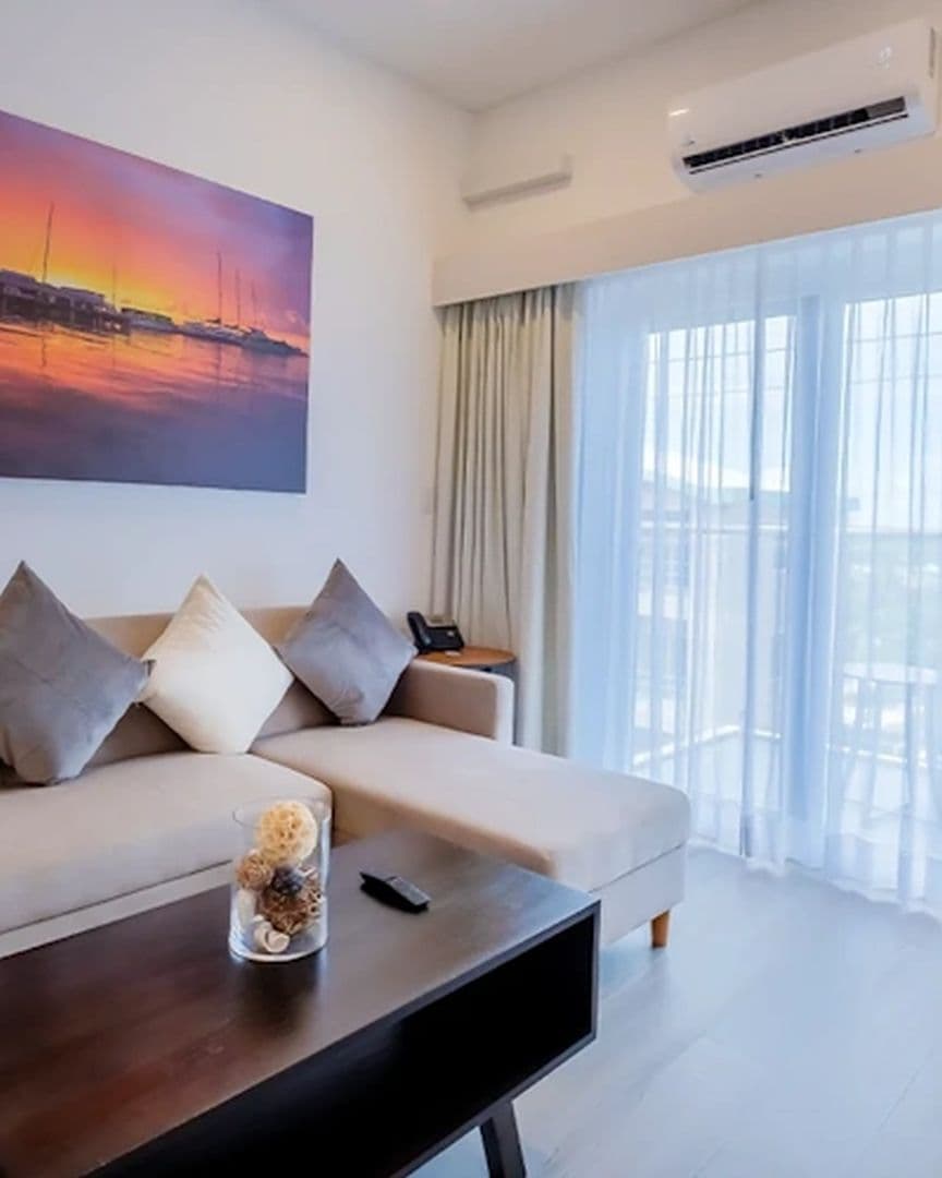 Sofa next to sliding glass view