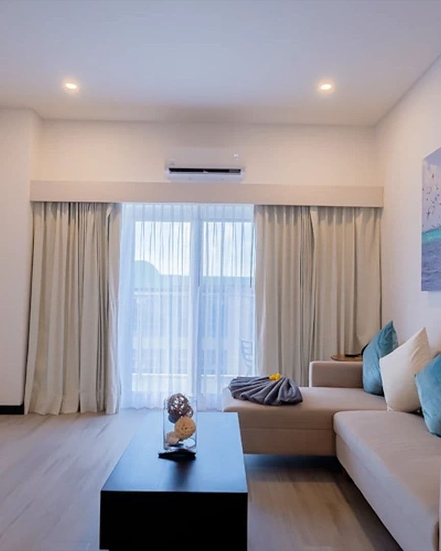 Sofa next to sliding glass view